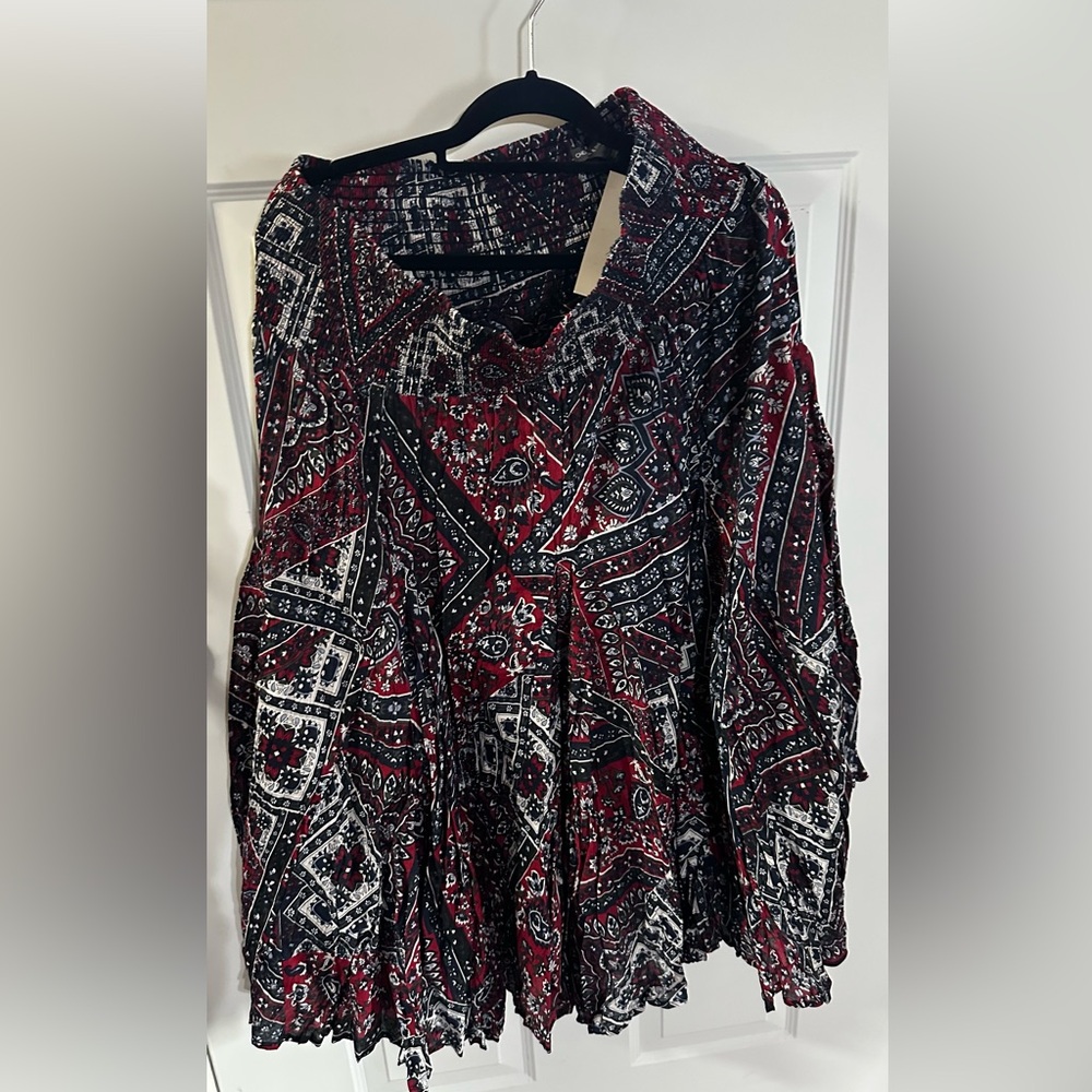 NWT- Chelsea & Theodore Red and Black Midi Skirt Graphic Boxy Relaxed